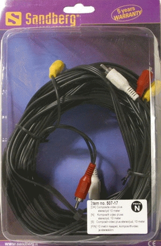 Cáp video kết hợp Sandberg Video/Audio 3x RCA M-M, 10m màu đen