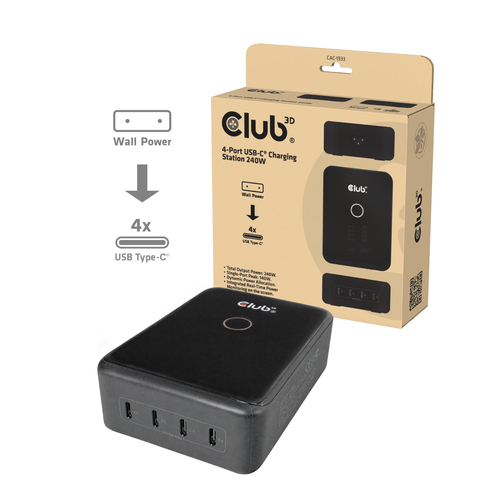 Củ sạc điện thoại CLUB3D CAC-1933 Dạng đa năng màu đen Dòng điện xoay chiều Sạc nhanh Trong nhà