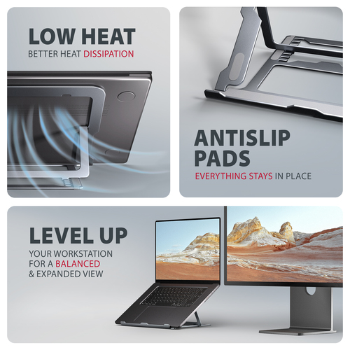 Axagon STND-LAG Laptop-Ständer, höhenverstellbar, faltbar, Aluminium Giá đỡ máy tính xách tay & máy tính bảng màu xám 43,9 cm (17.3")