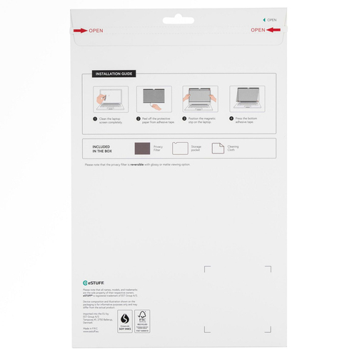 Tấm lọc riêng tư màn hình eSTUFF Magnetic Privacy Filter 13 for Apple Macbook Neo 16:10 Supports Touch Screens 33 cm (13") Laptop Miến dán màn hình chống nhìn trộm không viền