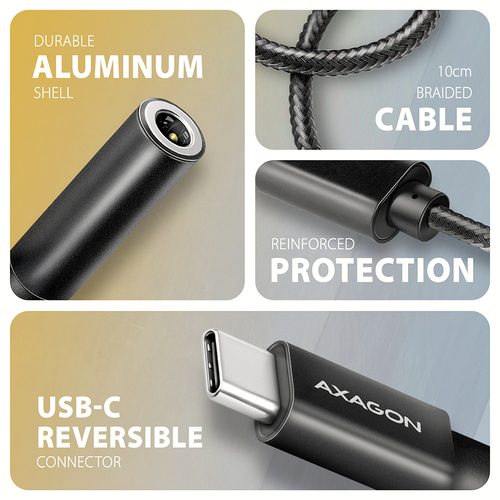 Cáp âm thanh Axagon ADA-HC 0,1 m 3.5mm USB Type-C màu đen