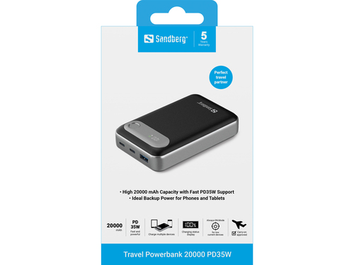Sạc dự phòng Sandberg 421-41 Lithium Polymer (LiPo) 20000 mAh màu đen, Bạc