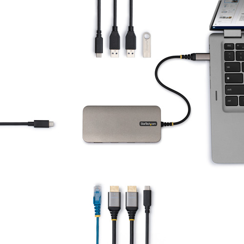 Dock & bộ mở rộng cổng laptop StarTech.com 318B-USB4MULTIPORT Có dây USB4 màu xám