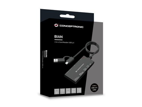 Đầu đọc thẻ Conceptronic BIAN10B USB 3.2 Gen 1 (3.1 Gen 1) Type-A/Type-C màu đen