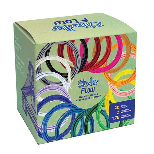 Vật liệu cho máy in 3D 3Doodler Filament FLOW 20 PLA 20 Farben Nachfüllpack Polylactic acid (PLA) màu đen, màu xanh lơ, màu xanh sẫm, màu hồng đậm, Vàng kim loại, màu xanh lá cây, màu hoa tử đinh hương, Xanh navy, màu da cam, màu hồng, Trong suốt, màu trắng, màu vàng