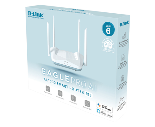 Bộ định tuyến không dây D-Link EAGLE PRO AI AX1500 Smart Router Gigabit Ethernet Băng tần kép (2.4 GHz / 5 GHz) màu trắng