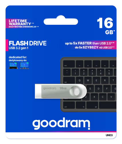 Ổ USB flash Goodram USB UNO3-0160S0R11 16 GB USB Type-A 3.2 Gen 1 (3.1 Gen 1) Bạc