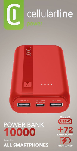 Sạc dự phòng Cellularline PBENTRYCOL10000R Lithium 10000 mAh màu đỏ
