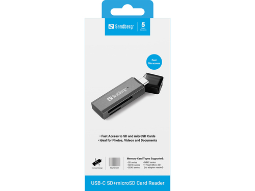 Đầu đọc thẻ Sandberg 136-84 USB 3.2 Gen 1 (3.1 Gen 1) Type-C Nhôm