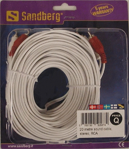 Cáp âm thanh Sandberg RCA M-M stereo 20 m White màu trắng