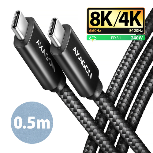 Cáp USB Axagon BUCM4X-CM05AB USB4 Gen 3x2 0,5 m USB C 40 Gbit/s 240 W màu đen