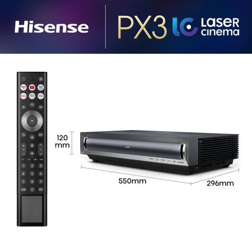 Tivi màn ảnh rộng Hisense PX3 Máy chiếu siêu gần 2800 ANSI lumens UHD 4K (3840x2160) màu đen, màu ghi sẫm