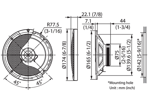 5965f3df8666e21bfe68339eb7bf27d46c0ca9dd.jpg Loa xe hơi Kenwood KFC-S1767 Tròn 2 chiều 300 W 1 chiếc