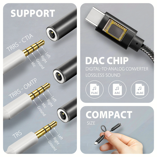Cáp âm thanh Axagon ADA-HC 0,1 m 3.5mm USB Type-C màu đen