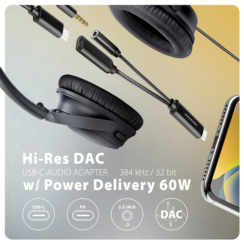 Cáp âm thanh Axagon ADA-HCPD 0,1 m USB-C, 3.5 mm USB-C màu đen