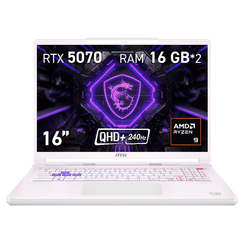 Máy tính xách tay MSI Crosshair A16 HX MLG Edition E8WGK-207ESY Copilot+ PC AMD Ryzen™ 9 8940HX Laptop 40,6 cm (16") Quad HD+ 32 GB DDR5-SDRAM 1 TB SSD NVIDIA GeForce RTX 5070 Wi-Fi 6E (802.11ax) Windows 11 Home màu trắng QWERTY Tiếng Tây Ban Nha