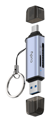 Đầu đọc thẻ Cudy USB 2.0 Type-A/Type-C màu xám, Bạc