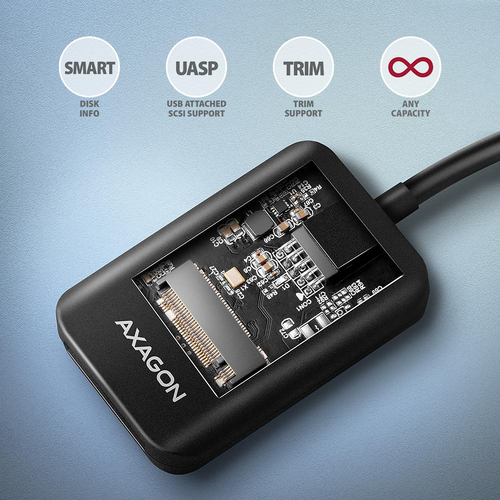 Hộp đựng ổ cứng Axagon ADM2-AM USB-A 10Gbps - M.2 NVMe & SATA SSD adaptér, kabelis USB-A 10cm Vỏ SSD màu đen