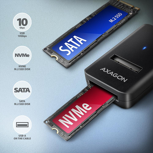 Hộp đựng ổ cứng Axagon ADM2-AM USB-A 10Gbps - M.2 NVMe & SATA SSD adaptér, kabelis USB-A 10cm Vỏ SSD màu đen