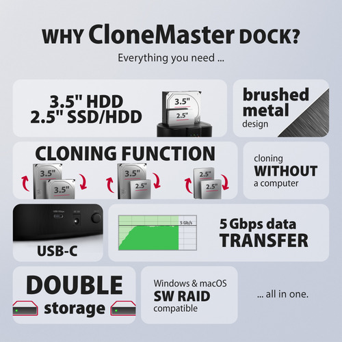 Trạm docking ổ cứng Axagon ADSA-SC USB 3.2 Gen 1 (3.1 Gen 1) Type-C màu đen
