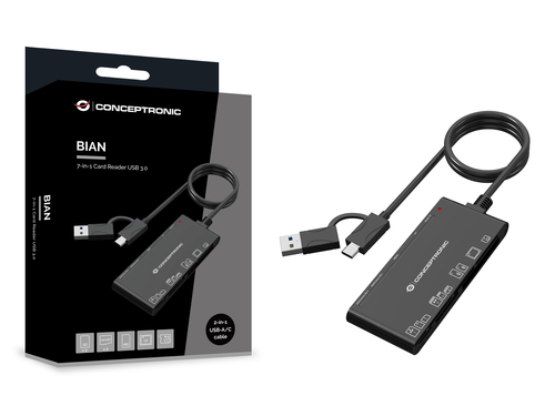 Đầu đọc thẻ Conceptronic BIAN10B USB 3.2 Gen 1 (3.1 Gen 1) Type-A/Type-C màu đen