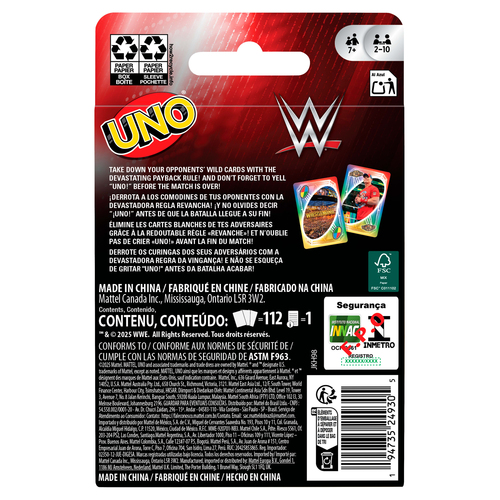 Trò chơi cờ Mattel Games JKH98 UNO WWE Đánh bài Đánh hết