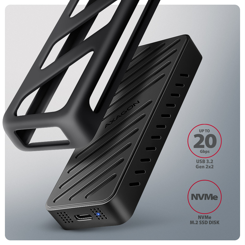 Hộp đựng ổ cứng Axagon EEM2-20G NVMe-SSD-Gehäuse USB-C 3.2 20 Gbps 2230 - 2280 - schwarz Vỏ SSD màu đen M.2