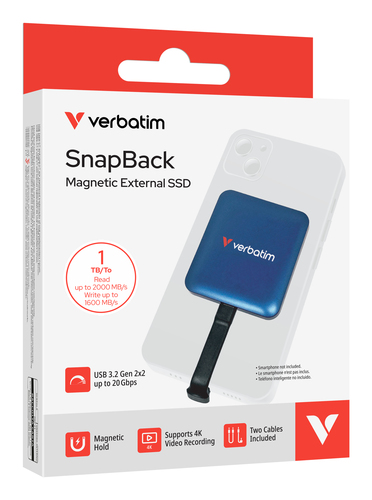 Ổ cứng SSD gắn ngoài Verbatim SnapBack SSD 1 TB USB Type-C USB 3.2 Gen 2x2 màu xanh lơ