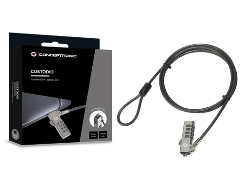 Khóa dây cáp Conceptronic CUSTODIO01BW màu đen 1,8 m