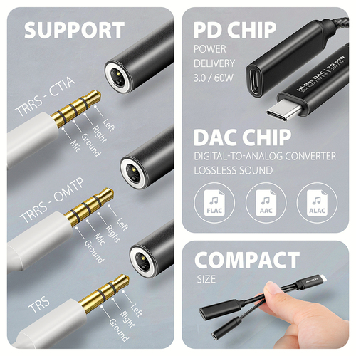 Cáp âm thanh Axagon ADA-HCPD 0,1 m USB-C, 3.5 mm USB-C màu đen