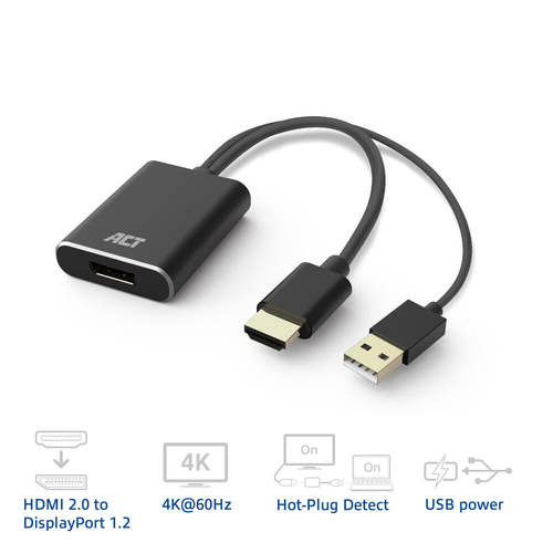Bộ chuyển đổi cáp video ACT AC7536 0,24 m HDMI + USB DisplayPort màu đen
