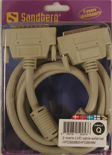 Dây cáp Sandberg LVD ext. HPDB68M/HPDB68M, 2m SCSI màu trắng