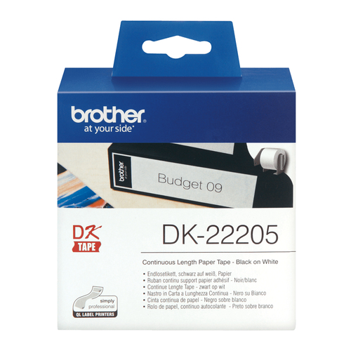 Máy bấm nhãn Brother DK-22205 màu đen trên màu trắng Tiếng Đan Mạch