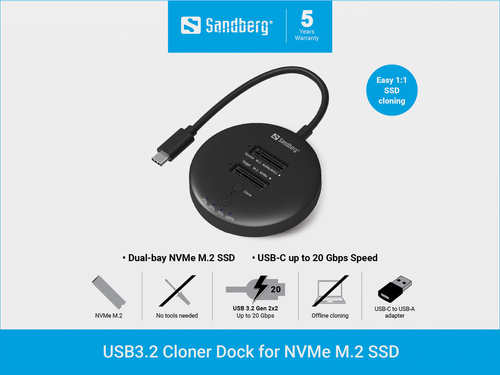 Trạm docking ổ cứng Sandberg 136-72 USB 3.2 Gen 2 (3.1 Gen 1) Type-C màu đen