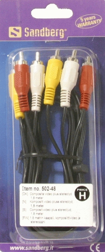 Cáp video kết hợp Sandberg Video/Audio 3x RCA M-M, 1.8m 1,8 m màu đen