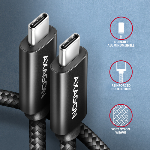 Cáp USB Axagon BUCM4X-CM05AB USB4 Gen 3x2 0,5 m USB C 40 Gbit/s 240 W màu đen