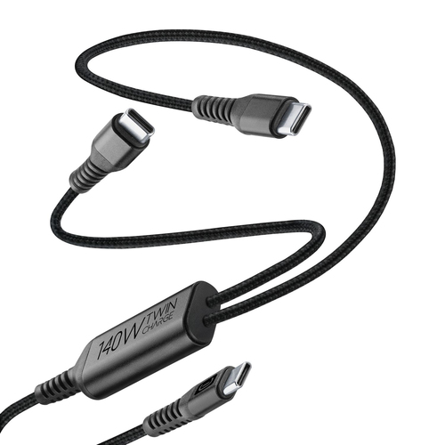 Cáp USB Cellularline USBDATATWINC2C15MK 1,5 m USB C 2 x USB C 120 W màu đen