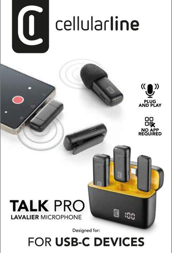 Micrô Cellularline WLSTALKPROK màu đen Micrô cài áo kết nối điện thoại thông minh