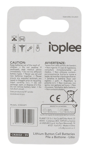 Pin gia dụng IOPLEE ICR2032P1 Pin sạc lại được CR2032 Lithium-Manganese Dioxide (LiMnO2)