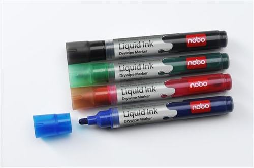 Bút dạ Nobo Liquid Ink Drymarkers 12 chiếc Ngòi dạng viên đạn màu đen, màu xanh lơ, màu xanh lá cây, màu da cam, màu tím, màu đỏ