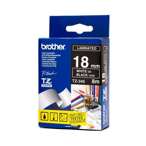 Máy bấm nhãn Brother TZ-345 màu trắng trên màu đen