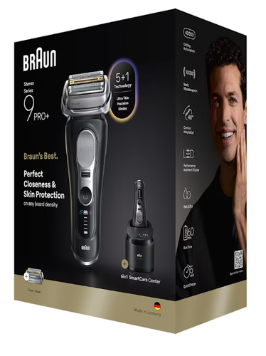 Máy cạo râu Braun Series 9 Pro+ 9660CCPS lưỡi lá Bộ tỉa màu đen, Bạc