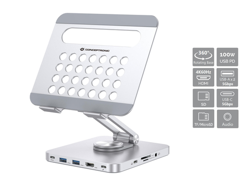 b93c8ff73455e112ffbe7fc84f39c01f059057a1.jpg Xe/kệ đẩy văn phòng phẩm Conceptronic DONN26G Bạc Máy tính bảng Trạm đa phương tiện