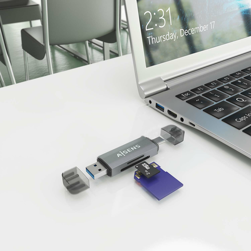 Đầu đọc thẻ AISENS ASCR-2AC08-GR USB 3.2 Gen 1 (3.1 Gen 1) Type-A/Type-C màu xám