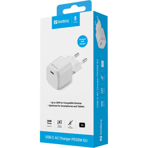 Củ sạc điện thoại Sandberg 441-80 Điện thoại thông minh, Máy tính bảng, Dạng đa năng màu trắng Dòng điện xoay chiều Sạc nhanh Trong nhà