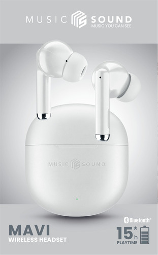 Tai nghe Music Sound BTMSTWSMAVIW Tai nghe có mic True Wireless Stereo (TWS) Kiểu nhét tai (In-ear) Cuộc gọi/nhạc USB Type-C Bluetooth màu trắng