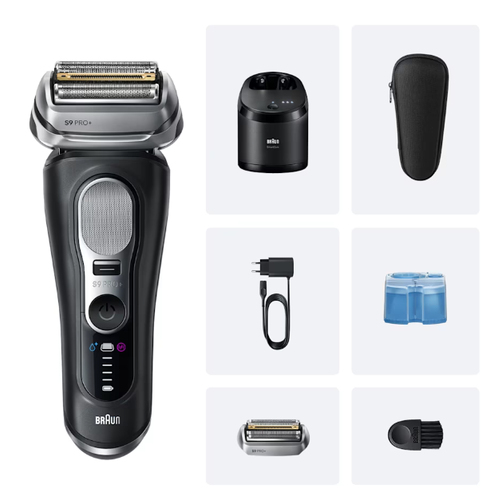 Máy cạo râu Braun Series 9 Pro+ 9660CCPS lưỡi lá Bộ tỉa màu đen, Bạc