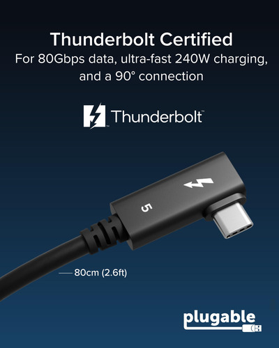 Dây cáp Thunderbolt Plugable Technologies TBT5-240W80R 0,8 m 120 Gbit/s màu đen