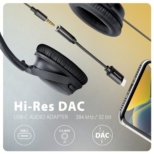 Cáp âm thanh Axagon ADA-HC 0,1 m 3.5mm USB Type-C màu đen