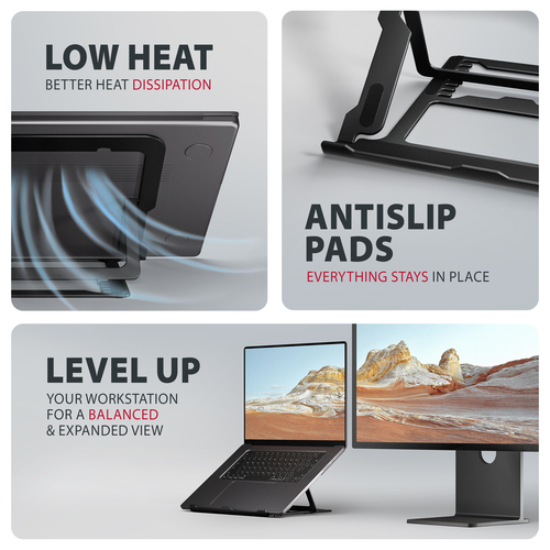 Axagon STND-LAB Laptop-Ständer, höhenverstellbar, faltbar, Aluminium Giá đỡ máy tính xách tay & máy tính bảng màu đen 43,9 cm (17.3")